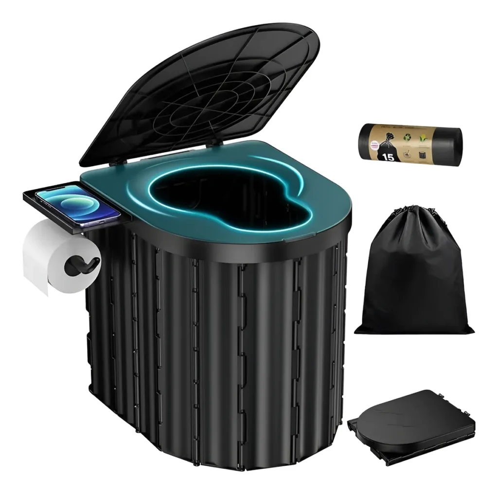 Vaso Sanitário Portátil Banheiro Idoso Grávida Dobrável Camp Preto